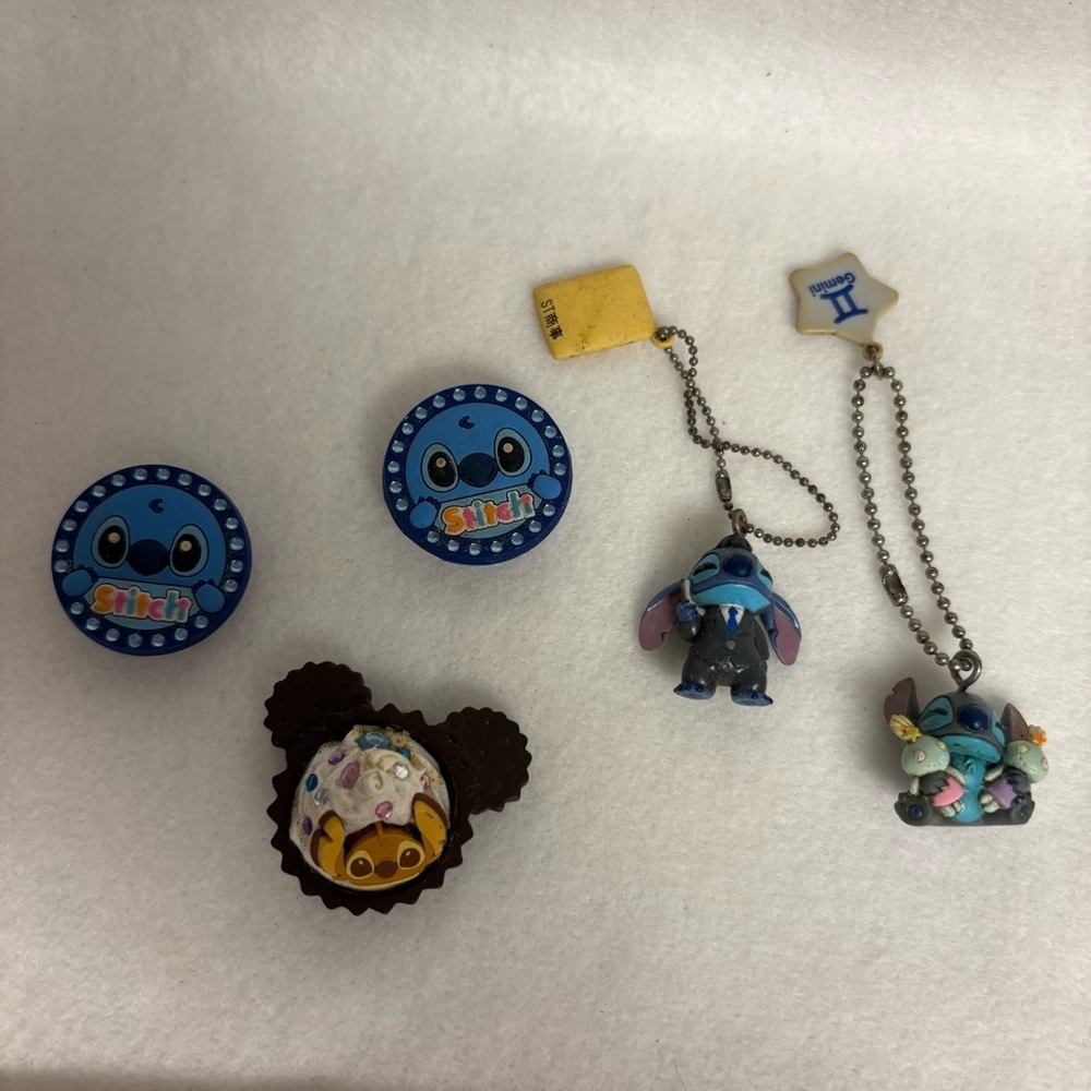 Set of 5 STITCH Charms Keychain Deco Cake Disney Japan Gachapon